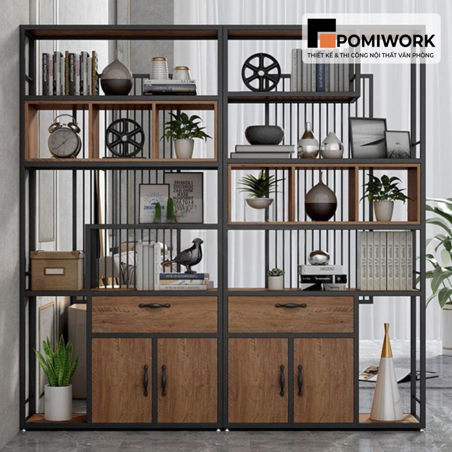 mau ke trang tri van phong go sat vintage