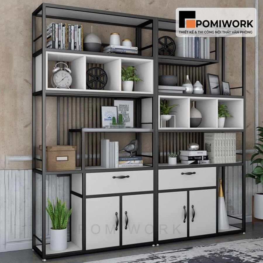 mau ke trang tri van phong go sat vintage