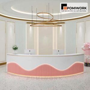 Quầy lễ tân bo cong – Bàn tiếp tân thiết kế uốn lượn sang trọng, tinh tế