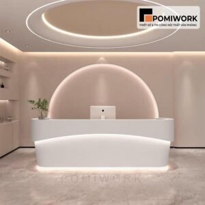 Quầy lễ tân bo cong hiện đại - Bàn tiếp tân tinh tế, chuyên nghiệp