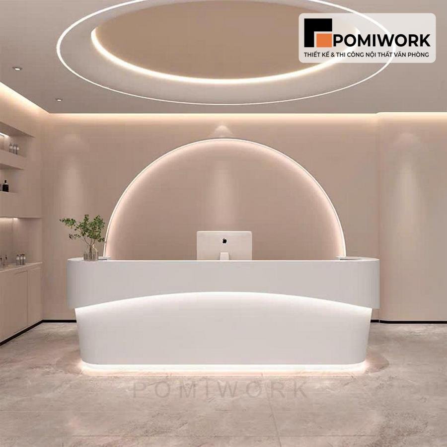 quay le tan bo cong hien dai Quầy lễ tân bo cong hiện đại - Bàn tiếp tân tinh tế, chuyên nghiệp