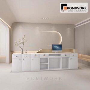 Quầy lễ tân bo cong hiện đại – Bàn tiếp tân sang trọng, tạo ấn tượng chuyên nghiệp