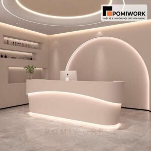 Quầy lễ tân bo cong hiện đại - Bàn tiếp tân tinh tế, chuyên nghiệp