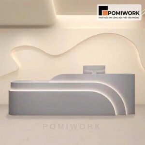 Quầy lễ tân bo cong hiện đại | Bàn tiếp tân sang trọng với đèn LED ẩn tinh tế