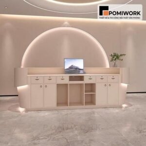 Quầy lễ tân bo cong hiện đại - Bàn tiếp tân tinh tế, chuyên nghiệp