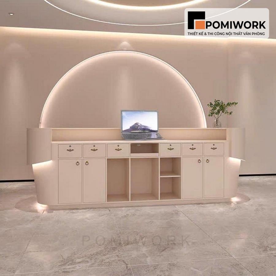 quay le tan bo cong hien dai Quầy lễ tân bo cong hiện đại - Bàn tiếp tân tinh tế, chuyên nghiệp