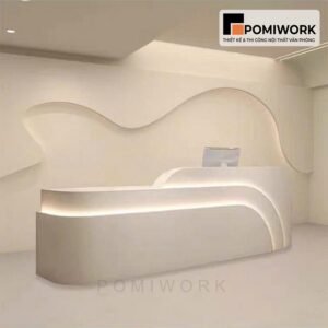 Quầy lễ tân bo cong hiện đại | Bàn tiếp tân sang trọng với đèn LED ẩn tinh tế