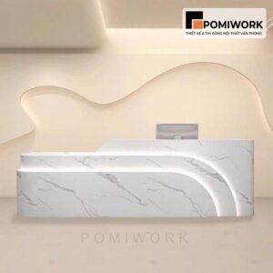 Quầy lễ tân bo cong hiện đại | Bàn tiếp tân sang trọng với đèn LED ẩn tinh tế