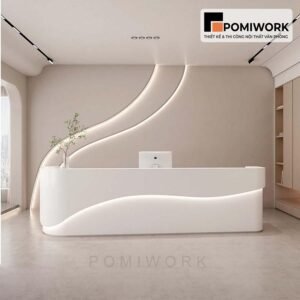 Quầy lễ tân bo tròn sang trọng – Bàn tiếp tân phong cách hiện đại