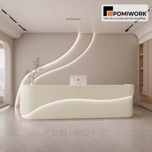 Quầy lễ tân bo tròn sang trọng – Bàn tiếp tân phong cách hiện đại