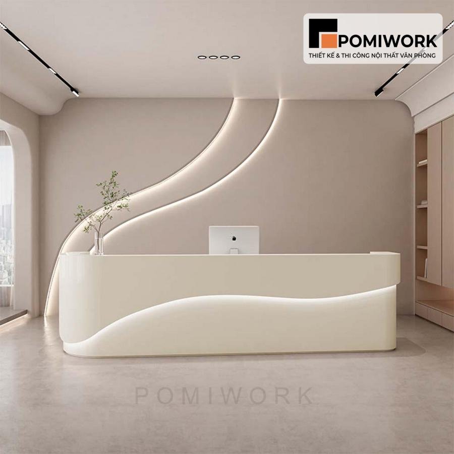 quay le tan bo tron sang trong Quầy lễ tân bo tròn sang trọng – Bàn tiếp tân phong cách hiện đại