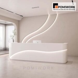 Quầy lễ tân bo tròn sang trọng – Bàn tiếp tân phong cách hiện đại