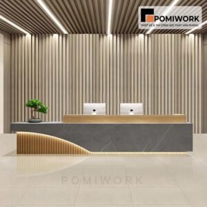 Quầy lễ tân cao cấp – Bàn tiếp tân thiết kế tối giản, ánh sáng LED sang trọng và hiện đại