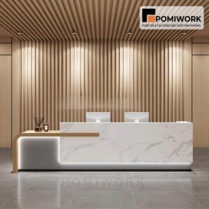 Quầy lễ tân cao cấp thiết kế tối giản – Bàn tiếp tân hiện đại phù hợp cho văn phòng chuyên nghiệp