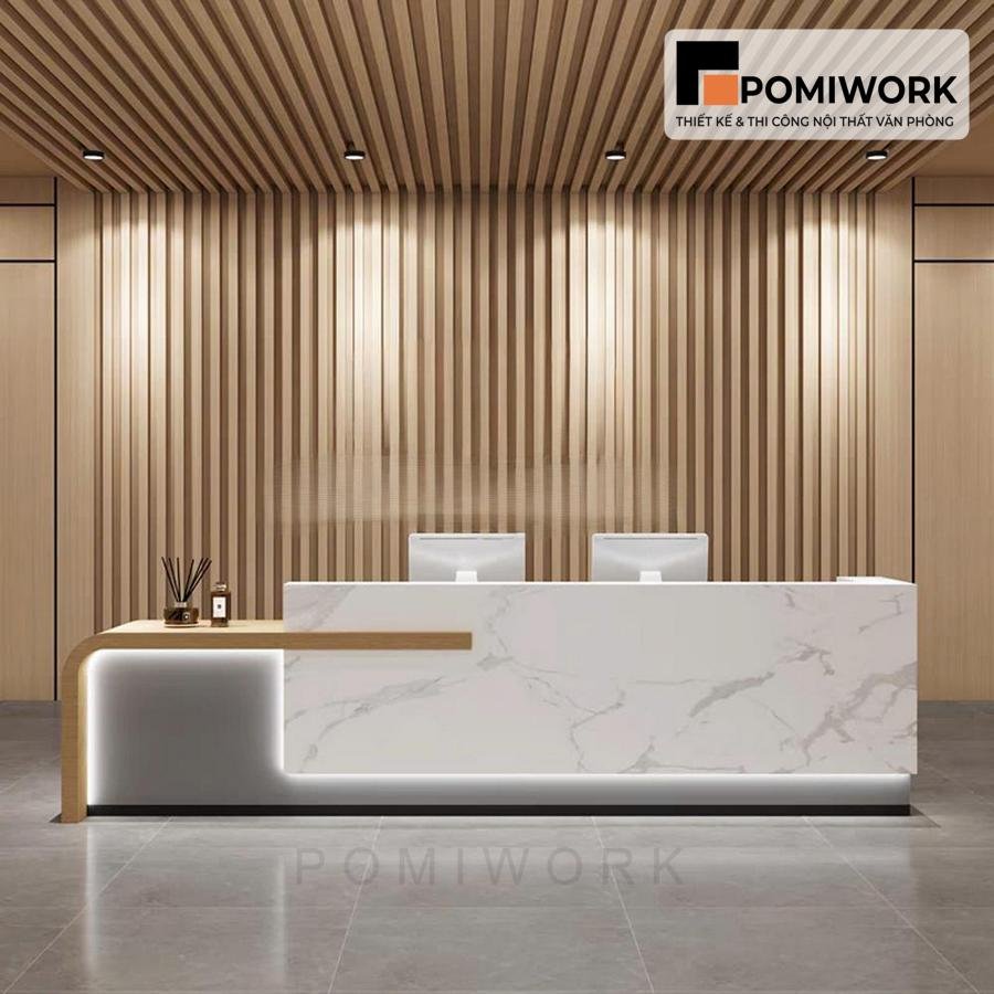 quay le tan cao cap thiet ke toi gian Quầy lễ tân cao cấp thiết kế tối giản – Bàn tiếp tân hiện đại phù hợp cho văn phòng chuyên nghiệp