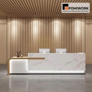 Quầy lễ tân cao cấp thiết kế tối giản – Bàn tiếp tân hiện đại phù hợp cho văn phòng chuyên nghiệp