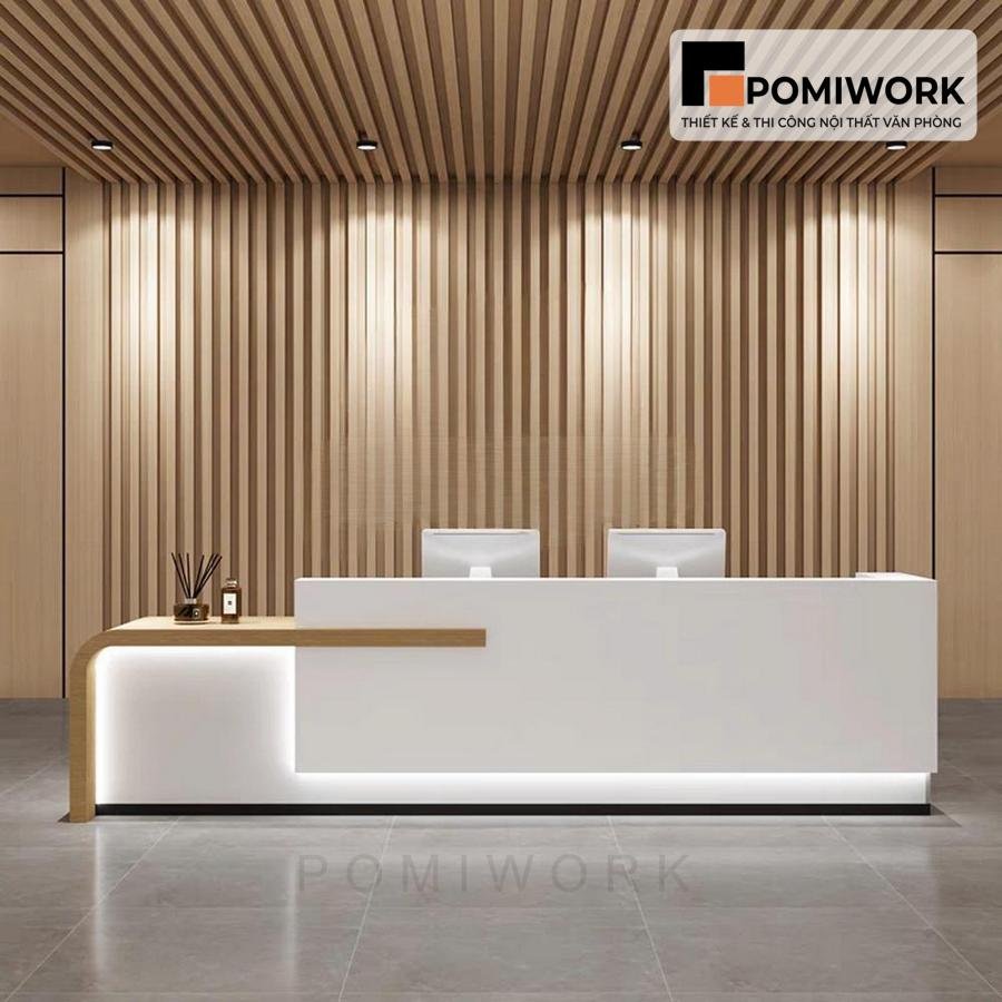 quay le tan cao cap thiet ke toi gian Quầy lễ tân cao cấp thiết kế tối giản – Bàn tiếp tân hiện đại phù hợp cho văn phòng chuyên nghiệp