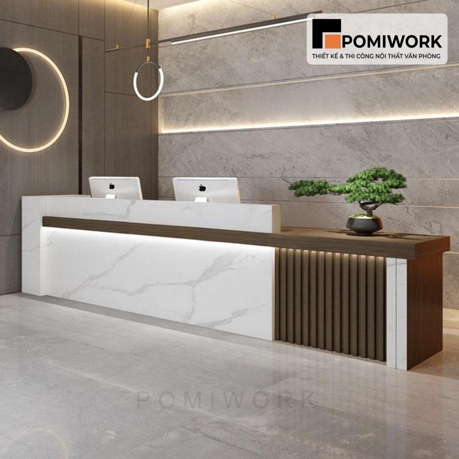 quay le tan cao cap van da Quầy lễ tân cao cấp vân đá – Bàn tiếp tân sang trọng cho văn phòng