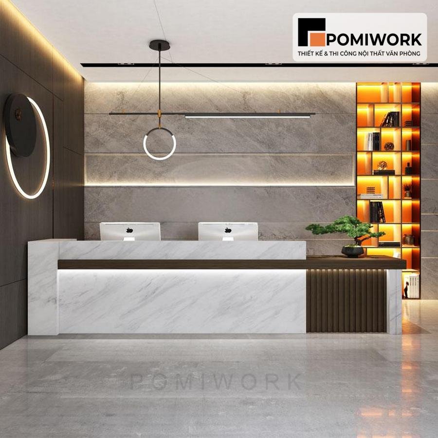 quay le tan cao cap van da Quầy lễ tân cao cấp vân đá – Bàn tiếp tân sang trọng cho văn phòng