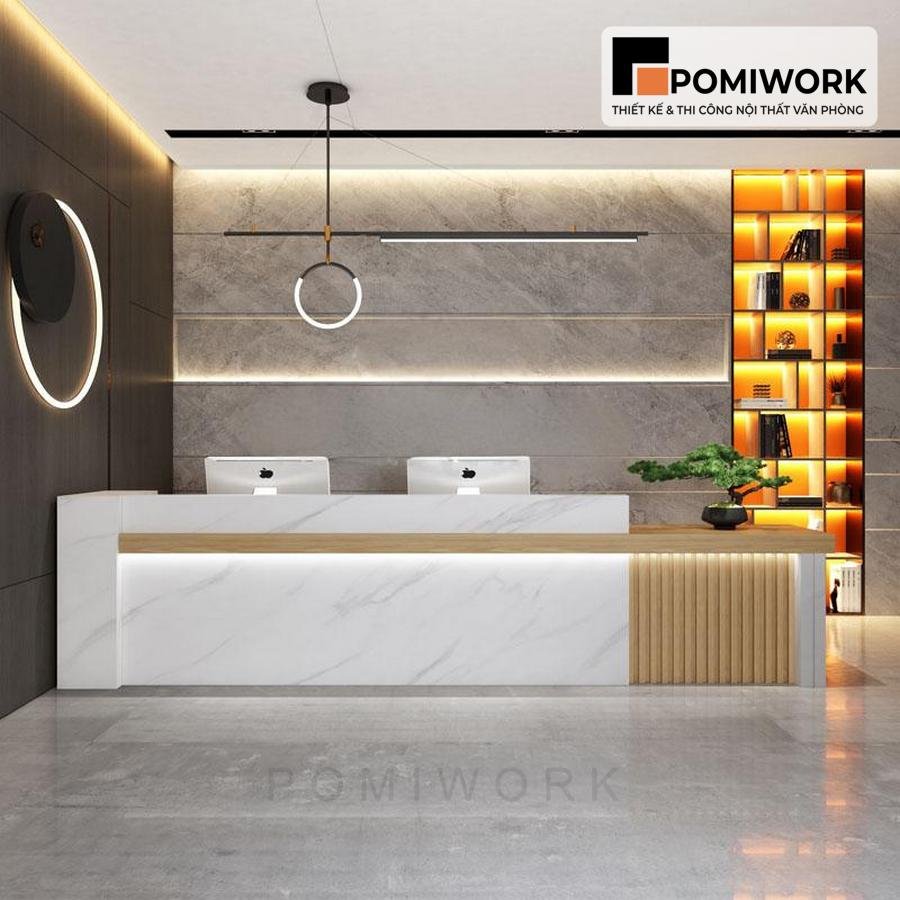 quay le tan cao cap van da Quầy lễ tân cao cấp vân đá – Bàn tiếp tân sang trọng cho văn phòng