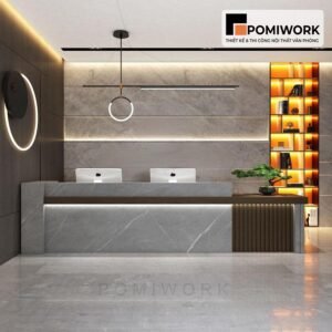 Quầy lễ tân cao cấp vân đá – Bàn tiếp tân sang trọng cho văn phòng