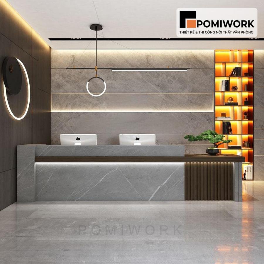 quay le tan cao cap van da Quầy lễ tân cao cấp vân đá – Bàn tiếp tân sang trọng cho văn phòng