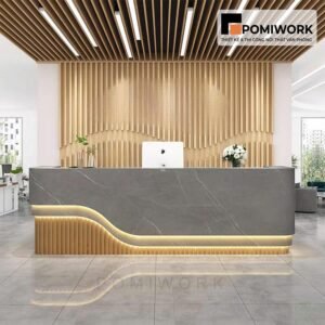 Quầy lễ tân đẹp phong cách tự nhiên – Bàn tiếp tân cao cấp kết hợp ánh sáng LED