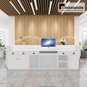 Quầy lễ tân đẹp phong cách tự nhiên – Bàn tiếp tân cao cấp kết hợp ánh sáng LED