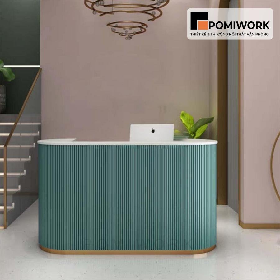 quay le tan dep sang trong Quầy lễ tân đẹp sang trọng – Bàn tiếp tân thiết kế uốn cong tinh tế, đẳng cấp