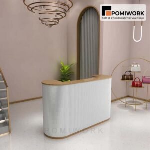 Quầy lễ tân đẹp sang trọng – Bàn tiếp tân thiết kế uốn cong tinh tế, đẳng cấp