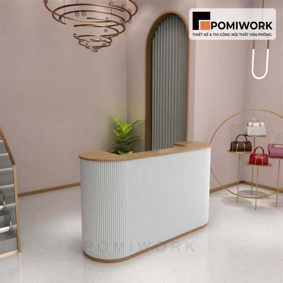 quay le tan dep sang trong Quầy lễ tân đẹp sang trọng – Bàn tiếp tân thiết kế uốn cong tinh tế, đẳng cấp