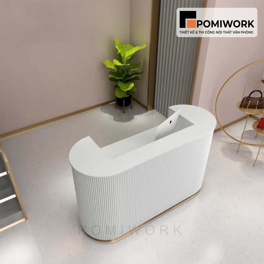 quay le tan dep sang trong Quầy lễ tân đẹp sang trọng – Bàn tiếp tân thiết kế uốn cong tinh tế, đẳng cấp