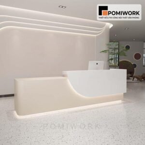 Quầy lễ tân đẹp tone sáng – Bàn tiếp tân thiết kế mềm mại, sang trọng, tinh tế