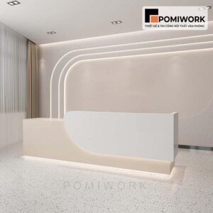 Quầy lễ tân đẹp tone sáng – Bàn tiếp tân thiết kế mềm mại, sang trọng, tinh tế