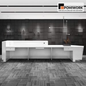 Quầy lễ tân độc đáo – Mẫu bàn tiếp tân hình khối sáng tạo, điểm nhấn LED sang trọng cho không gian văn phòng