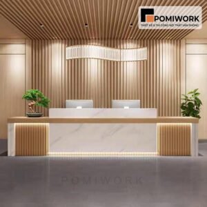 Quầy lễ tân gỗ cao cấp – Bàn tiếp tân thiết kế tinh tế, đẳng cấp cho văn phòng