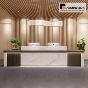 Quầy lễ tân gỗ cao cấp – Bàn tiếp tân thiết kế tinh tế, đẳng cấp cho văn phòng