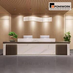 Quầy lễ tân gỗ cao cấp – Bàn tiếp tân thiết kế tinh tế, đẳng cấp cho văn phòng