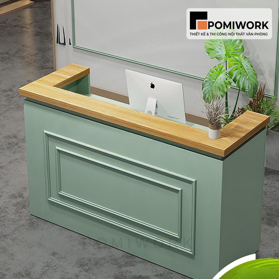 quay le tan go mdf Quầy lễ tân gỗ MDF - Bàn tiếp tân phong cách tối giản, hiện đại