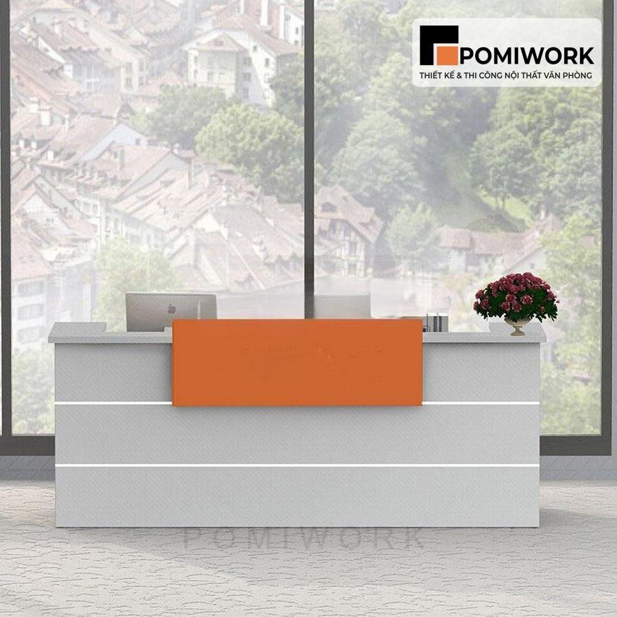 quay le tan go mdf Quầy lễ tân gỗ MDF – Bàn tiếp tân văn phòng thiết kế tinh tế, hiện đại