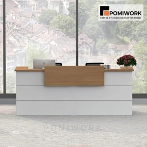 Quầy lễ tân gỗ MDF – Bàn tiếp tân văn phòng thiết kế tinh tế, hiện đại