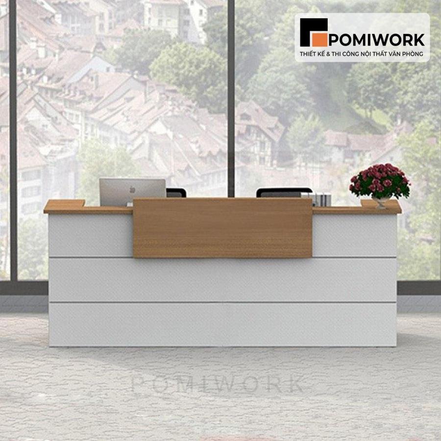 quay le tan go mdf Quầy lễ tân gỗ MDF – Bàn tiếp tân văn phòng thiết kế tinh tế, hiện đại