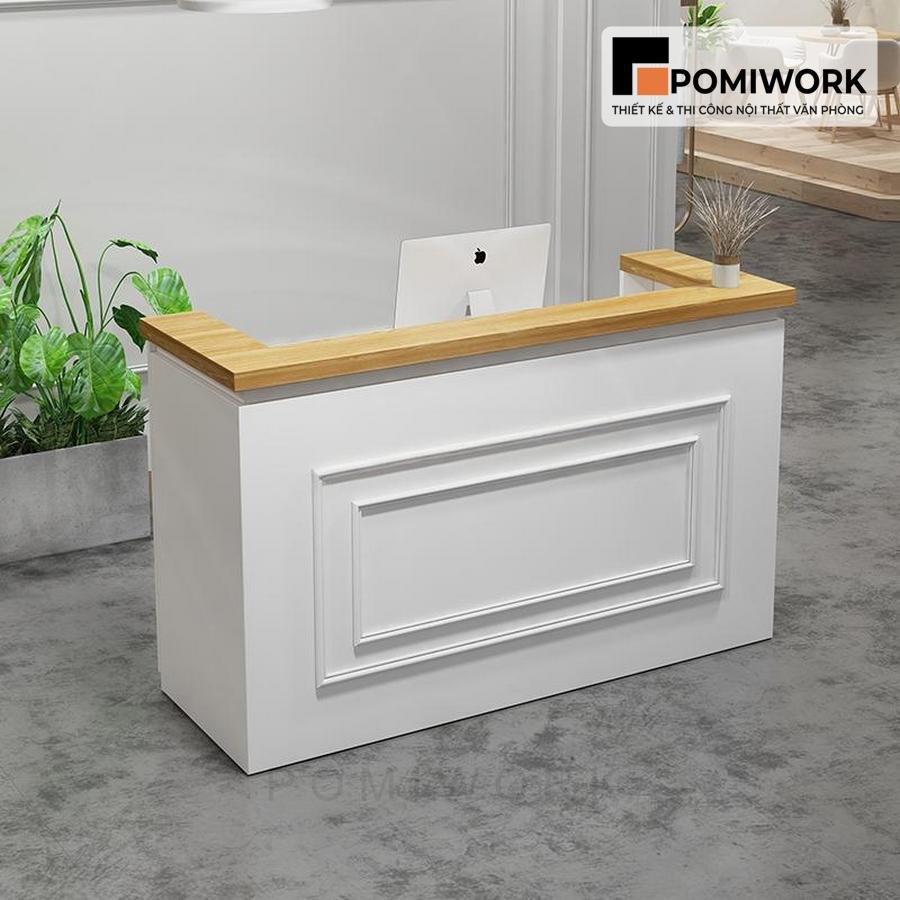 quay le tan go mdf Quầy lễ tân gỗ MDF - Bàn tiếp tân phong cách tối giản, hiện đại
