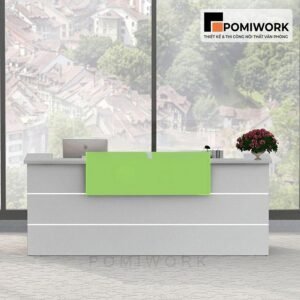 Quầy lễ tân gỗ MDF – Bàn tiếp tân văn phòng thiết kế tinh tế, hiện đại