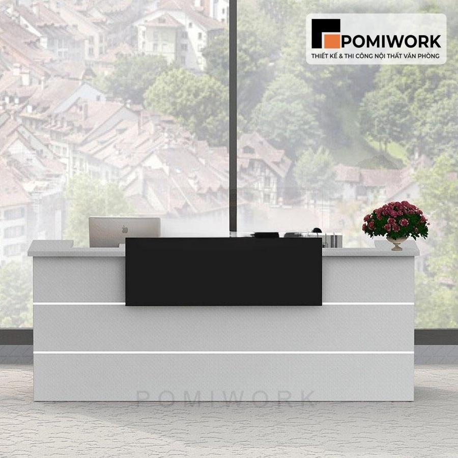quay le tan go mdf Quầy lễ tân gỗ MDF – Bàn tiếp tân văn phòng thiết kế tinh tế, hiện đại