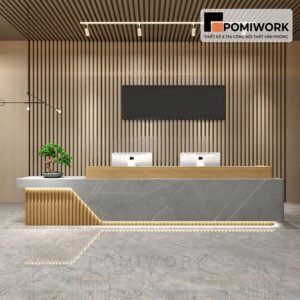 Quầy lễ tân hiện đại – Bàn tiếp tân thiết kế bo góc mềm mại, tinh tế