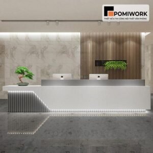 Quầy lễ tân hiện đại – Bàn tiếp tân thiết kế bo góc mềm mại, tinh tế