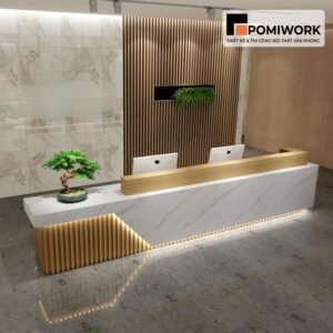 Quầy lễ tân hiện đại – Bàn tiếp tân thiết kế bo góc mềm mại, tinh tế