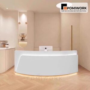 Quầy lễ tân hiện đại bo cong sang trọng – Bàn tiếp tân thiết kế cao cấp