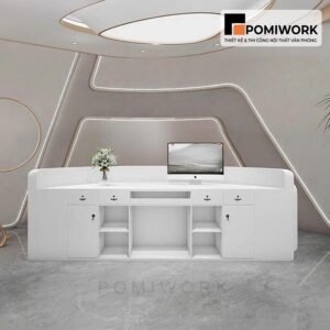 Quầy lễ tân hiện đại bo cong sang trọng – Bàn tiếp tân thiết kế cao cấp